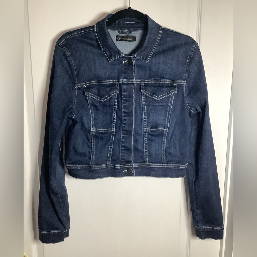Calvin Klein Jeans cropped dark wash denim jacket